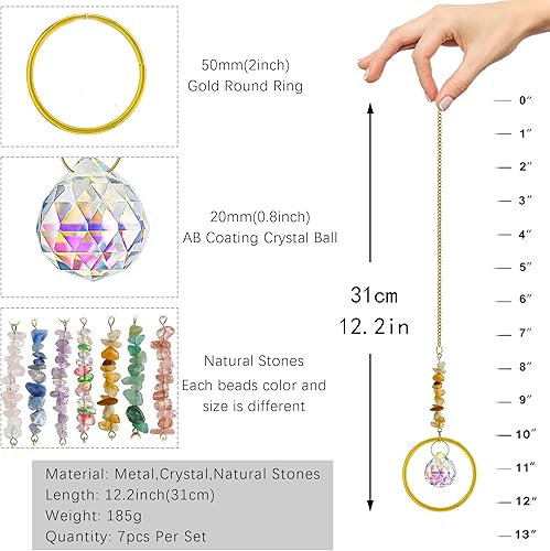 Miniatura 3 de 7 piezas de atrapasoles de cristal, cristales curativos para ventana, bolas de prisma para interiores y exteriores, adorno colgante para decoración
