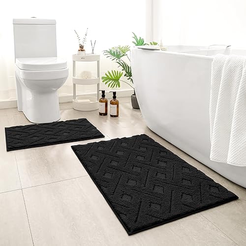 HOMEIDEAS Juego de 2 alfombras de baño, extra suaves, peludas, absorbentes, antideslizantes, lavables a máquina, tapetes de baño para baño, bañera y