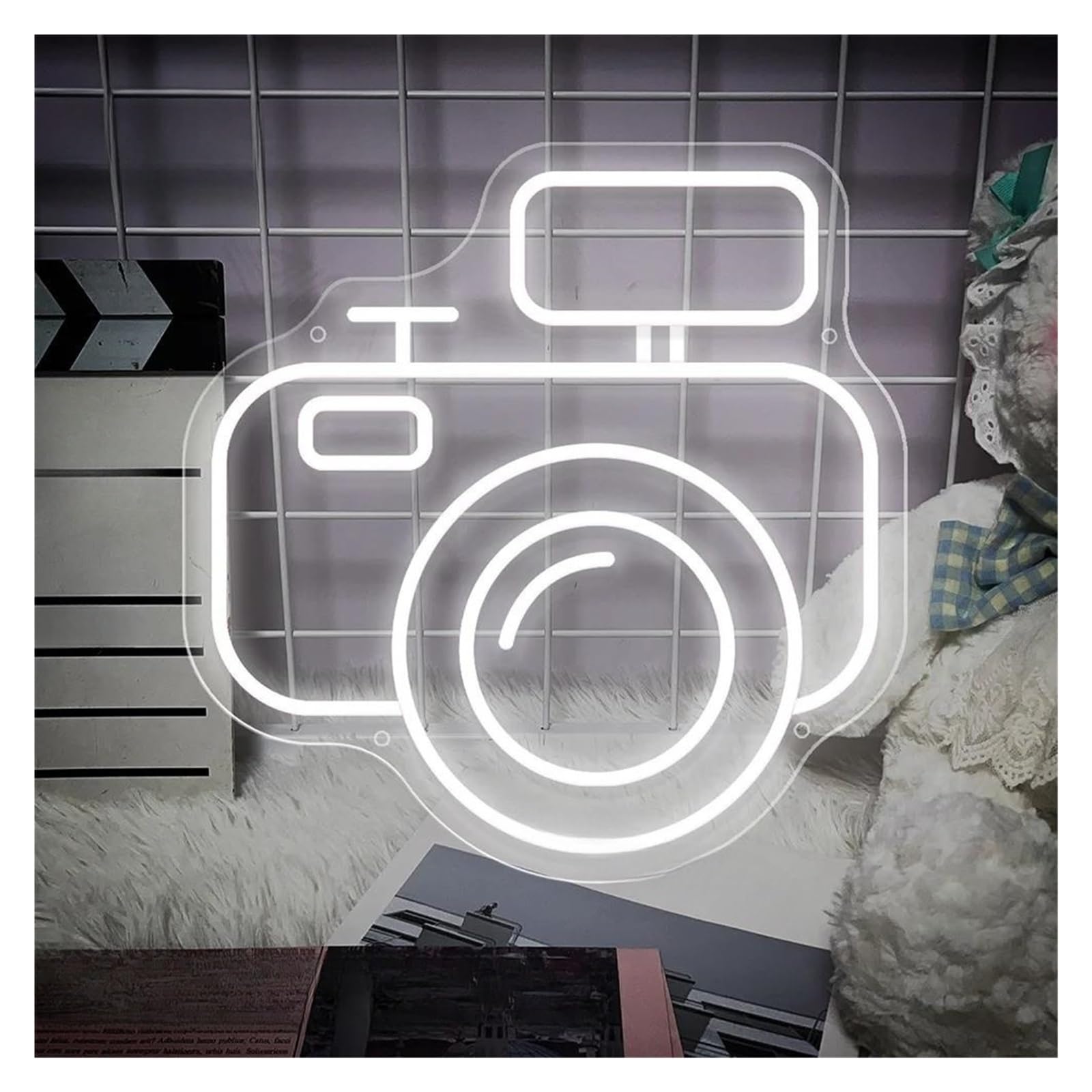SHOUXI Sign Lamp Photography Camera Neon Sign for Bedroom Decoration Light Wall Hanging Decor Store Signboard USB Powered Lamp 40cmx39cm(B)