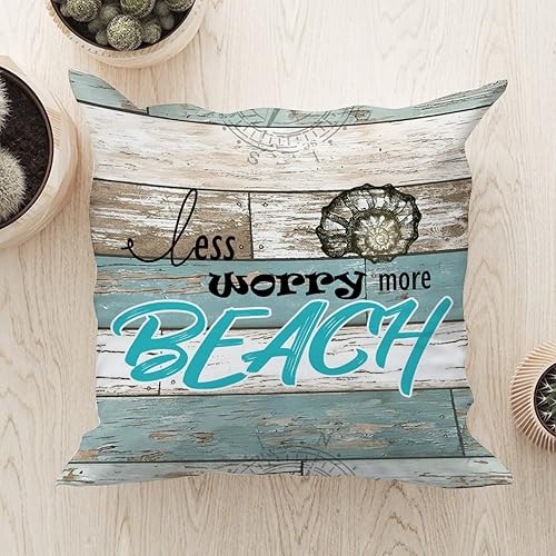 Miniatura 7 de Funda de cojín de playa de verano, menos preocupaciones, más playa, funda de almohada de lino blanco, funda de cojín vintage con cremallera para