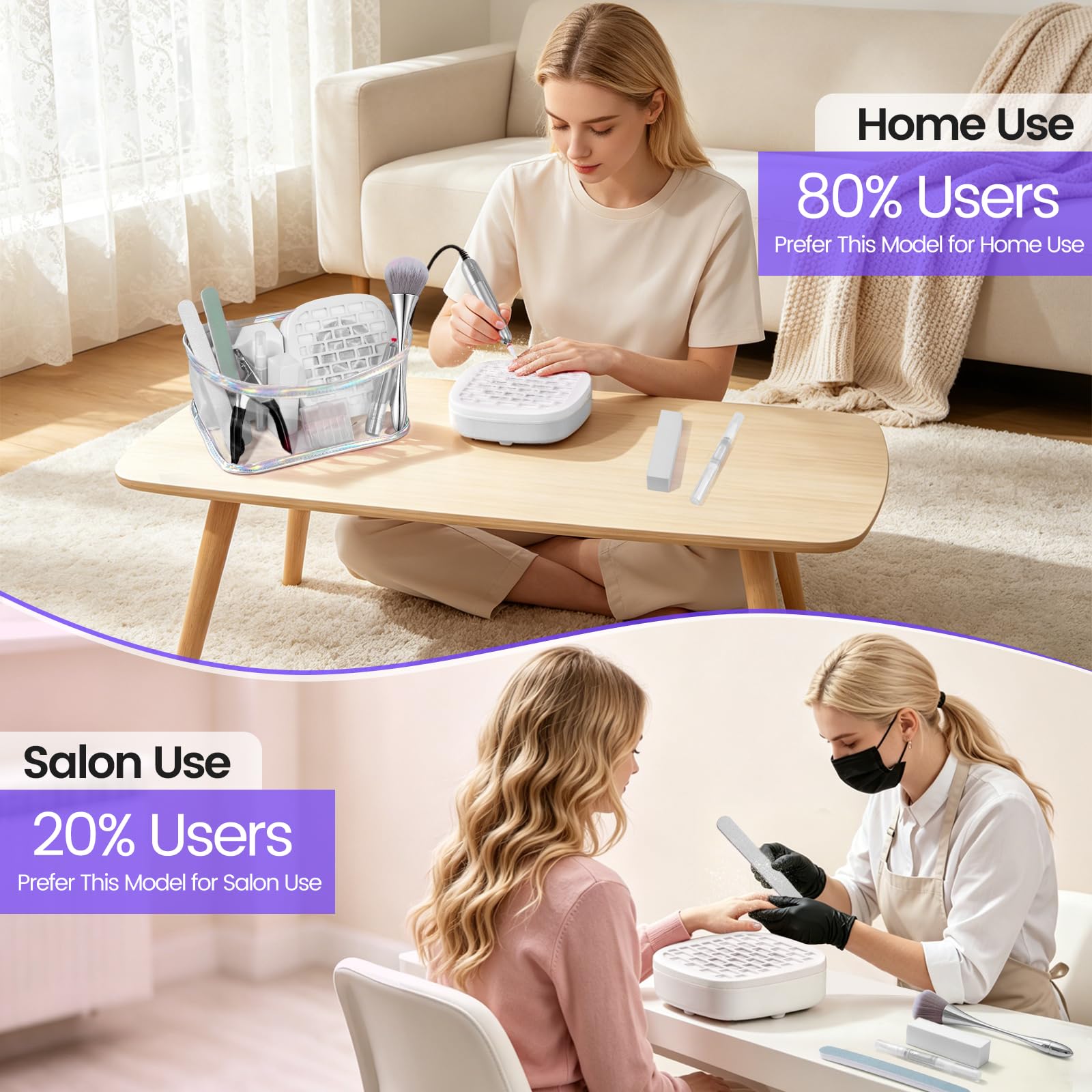 Taladro de uñas con kit de colector de polvo: lima de uñas eléctrica profesional de 20000 RPM para eliminación de gel acrílico, manicura y pedicura, juego completo de herramientas de uñas en bolsa de