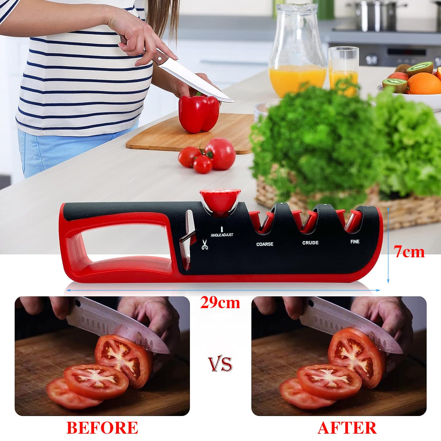 Affilacoltelli Professionale, 4 in 1 Affilacoltelli Manuale con Manopola ad Angolo Regolabile e con Base Antiscivolo, per Affilare Coltelli da Cucina, Forbici ect