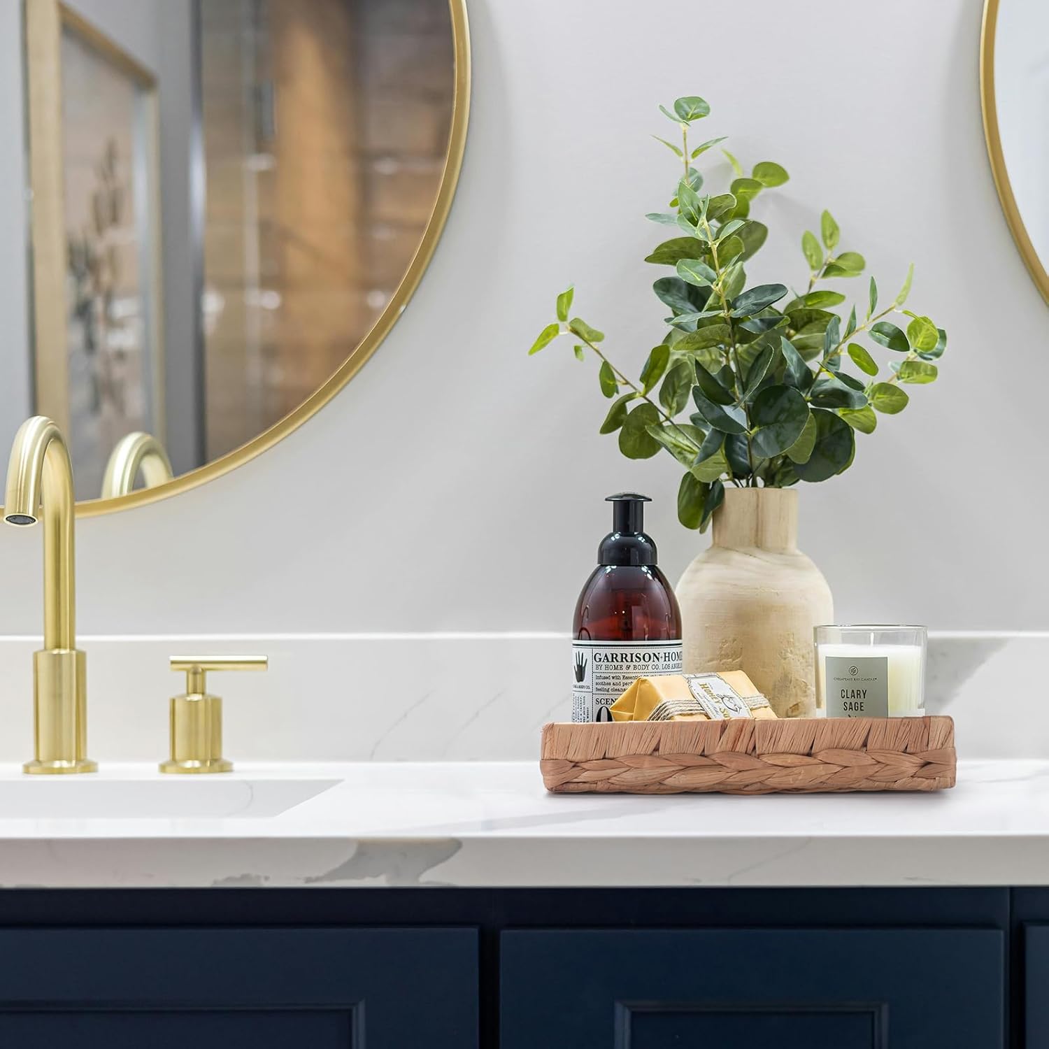 Woven Bathroom Vanity Tray for Storage Water Hyacinth Back of Toilet Basket Long Narrow Guest Towel Holder (Natural 10.2 x 4.9 x 1.8 inch) - Image 7