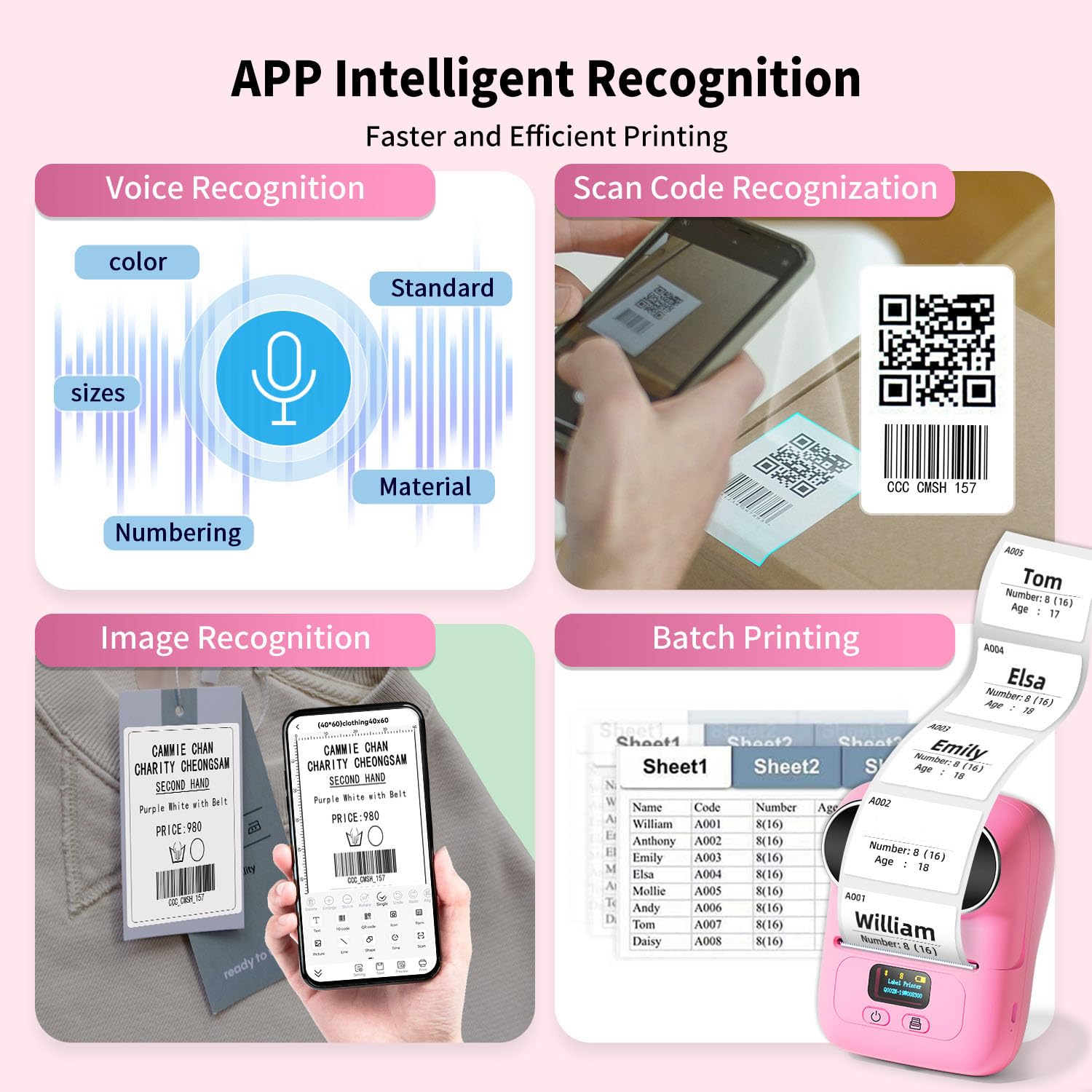 Phomemo M110 Impresora De Etiquetas, Bluetooth Impresora De Etiquetas TéRmica Impresora Etiquetas Autoadhesivas, Compatible Con Android e iOS, Adecuado Para CóDigo De Hogar, Oficina, Comercio, Rosa
