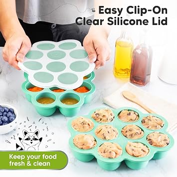 KeaBabies Silicone Food Freezer Trays with Lid, 2oz x 10 Pods(Alpine Green)