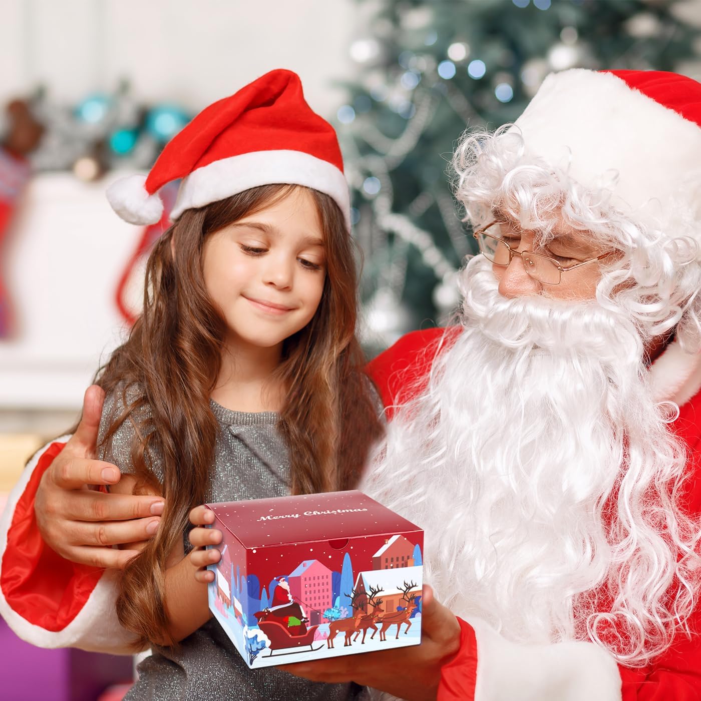 Frantis 3D Christmas Tree Decoration Gift Box,15 Pack 5.7x5.7x3.8 Inches Santa Elf Snowman Elk Xmas Cardboard Present Candy Cookie Boxes, Chocolate, Cupcake, Crafting (With 15 Greeting Cards) image 5