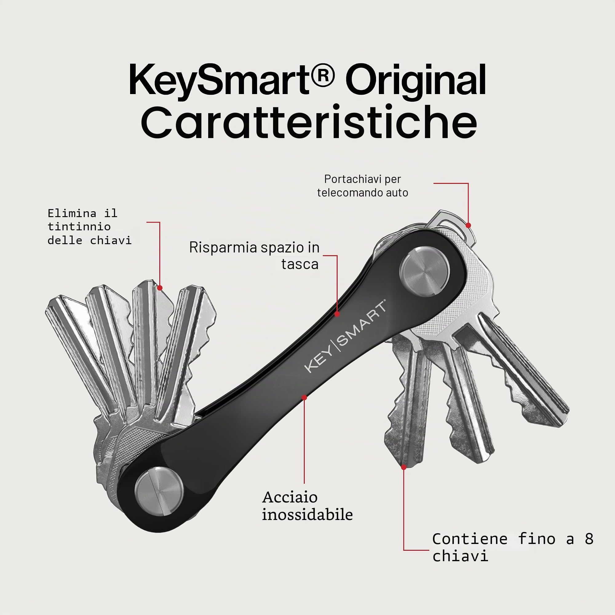 KeySmart KS019BKN Porta Chiavi Fino ad 8 Chiavi, Nero
