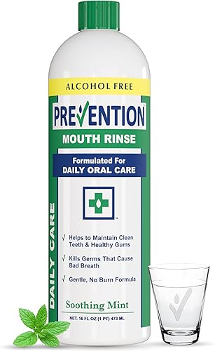 Prevention Daily Care - Enjuague bucal sin alcohol, peróxido de hidrógeno, blanqueamiento dental con menta fresca calmante para tratamiento del mal