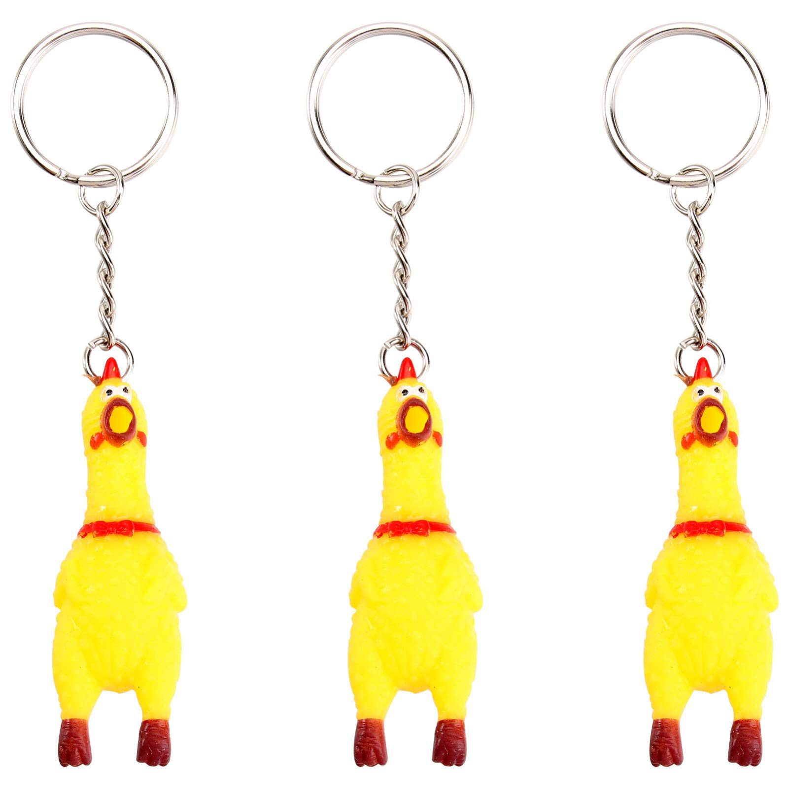 NUOBESTY3 Pack Mini Squeeze Screaming Chicken Keychain - Funny Yellow Chicken Pendant Cute Novelty Keychain for Keys, Bags, Phones