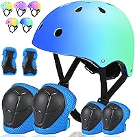 Vista 28 de Juego de casco de bicicleta para niños pequeños, casco de ciclismo ajustable con rodillas, coderas y muñequeras, equipo de protección deportiva