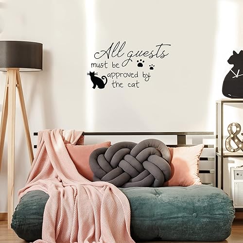 Miniatura 2 de Calcomanía de vinilo para pared, diseño de pata de gato, con texto en inglés «All Guests Must Be Approved by The Cat», 17 x 30 pulgadas, diseño de