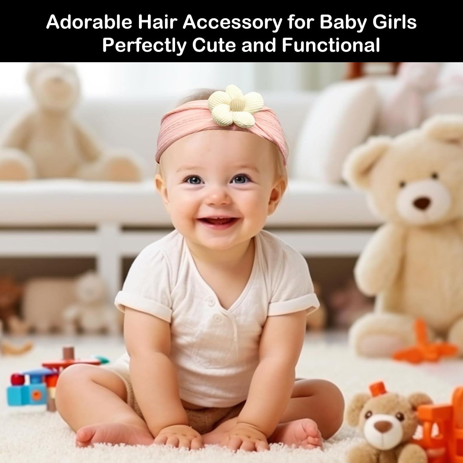 Wbgraceful 3Pcs Baby Flower Headbands, Flower Baby Girl Headbands Nylon Newborn Headbands Infant Headbands,for Newborn Baby Girls Infant Toddlers Kids Birthdays Photo Props (Khaki/Pink/Beige) - Image 4