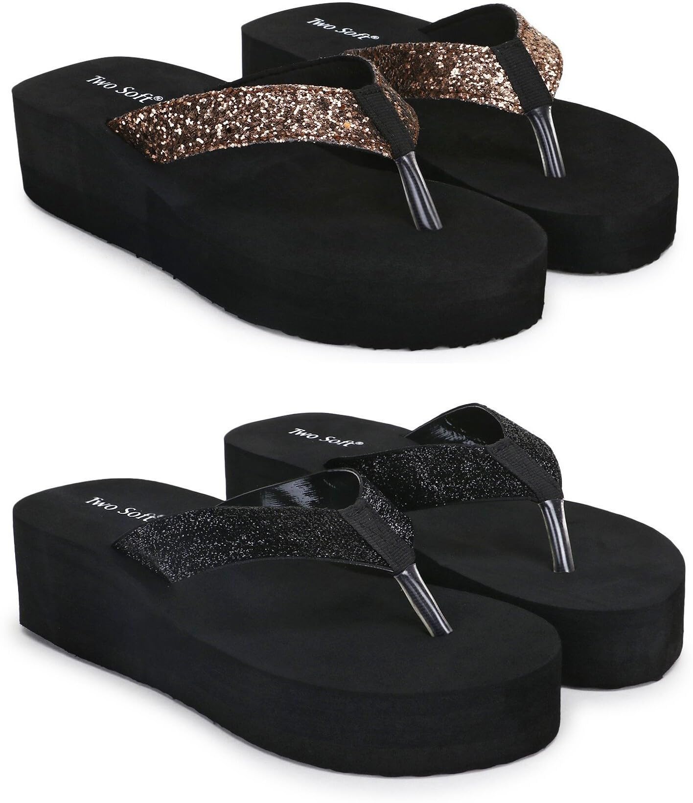 twosoft Women Pack Of 2 Combo Stylish Extra Comfort Lightweight Used Flip Flops (Multicolor, 6)-picture-38