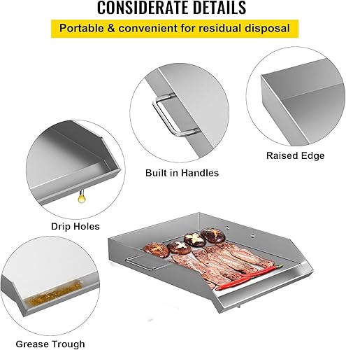 Miniatura 5 de Plancha universal de acero inoxidable, placa superior plana de 18 x 16 pulgadas con 2 asas y ranura para grasa para barbacoa, parrilla de carbón y