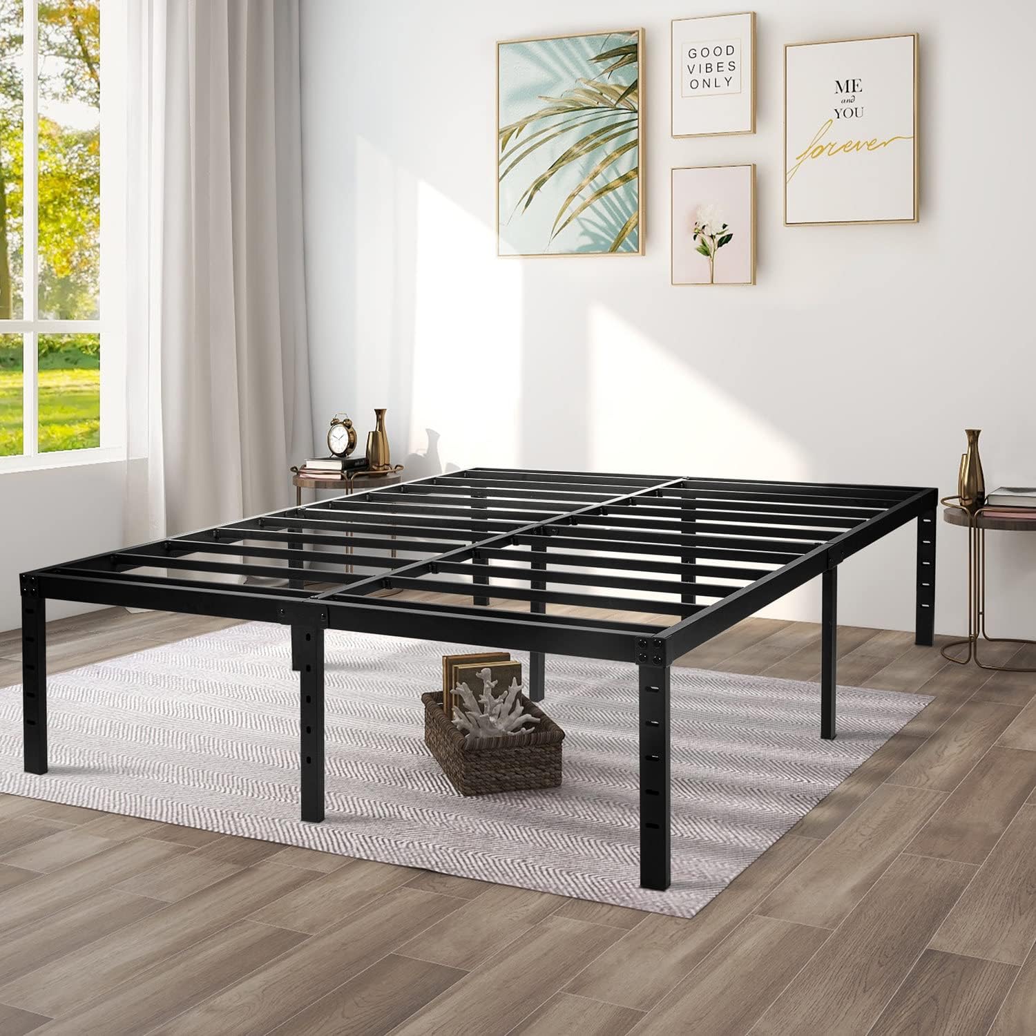 Queen Bed Frame, 16 Inches Metal Platform Bedframe with Steel Slat Support, Hold up to 3500lbs, Noise-Free, Easy Assembly