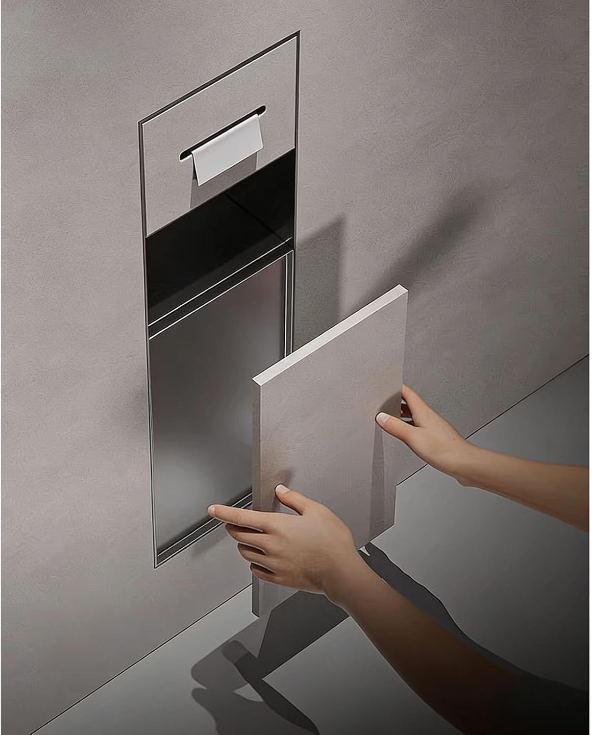 304 Stainless Steel Wall Trash Can & Toilet Paper Holder, Waterproof Shower Niche Organizer with Phone Shelf for Bathroom Alcoves, Space-Saving Storage Solution