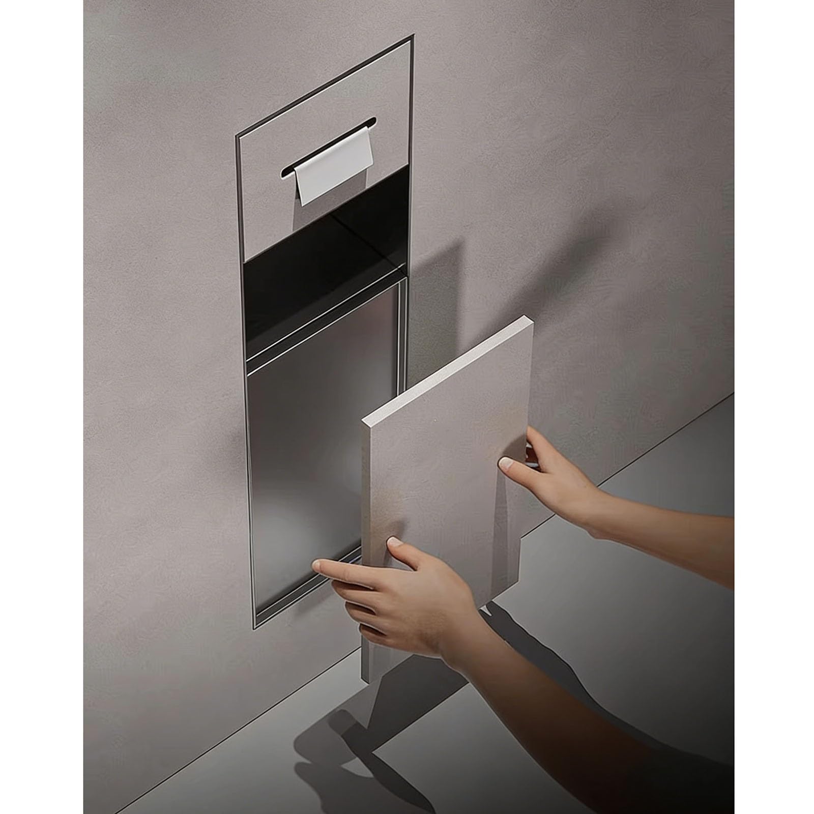 Poubelle Murale et Porte-Papier Toilette en Acier Inoxydable 304, Organisateur étanche pour Niche de Douche avec étagère pour téléphone, Solution de Rangement Gain de Place pour Les alcôves