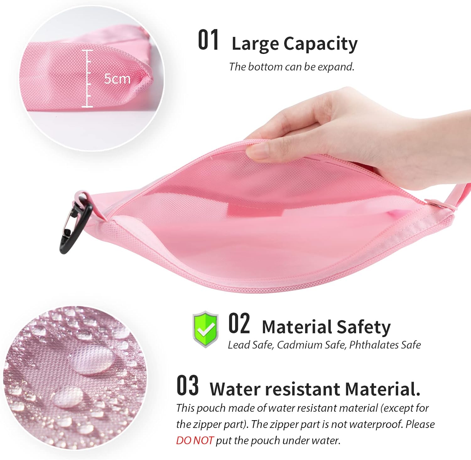 pack all Water-resistant Material Zipper Pouch, Mesh Zipper Bags for Storage, Travel, Office (Pink, Small) - Image 3