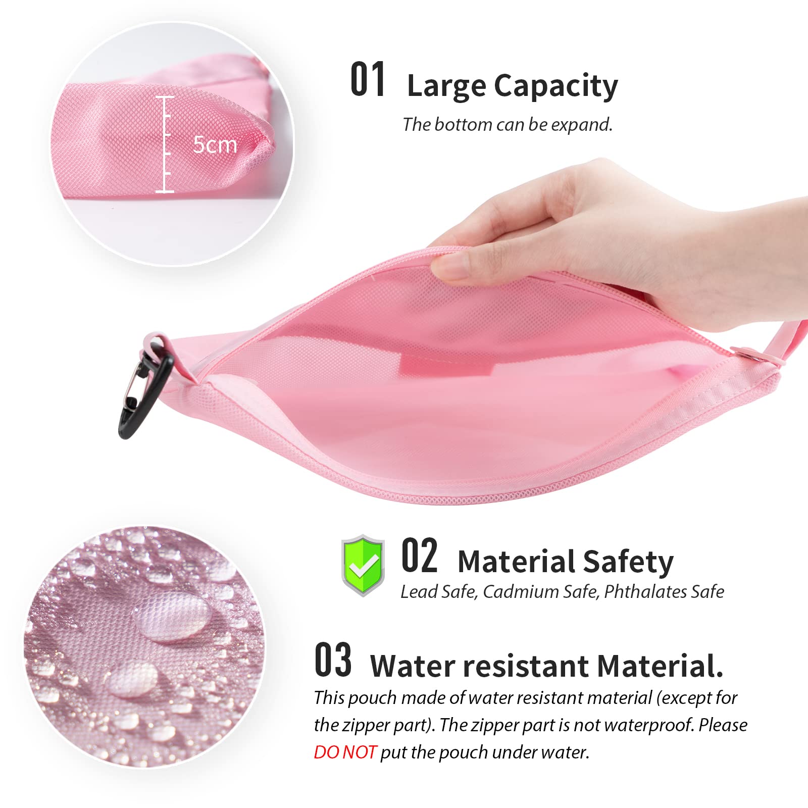 pack all Wodoodporny materiał etui na zamek błyskawiczny, siatkowe torby na zamek błyskawiczny do przechowywania, podróży, biura (różowy, mały)