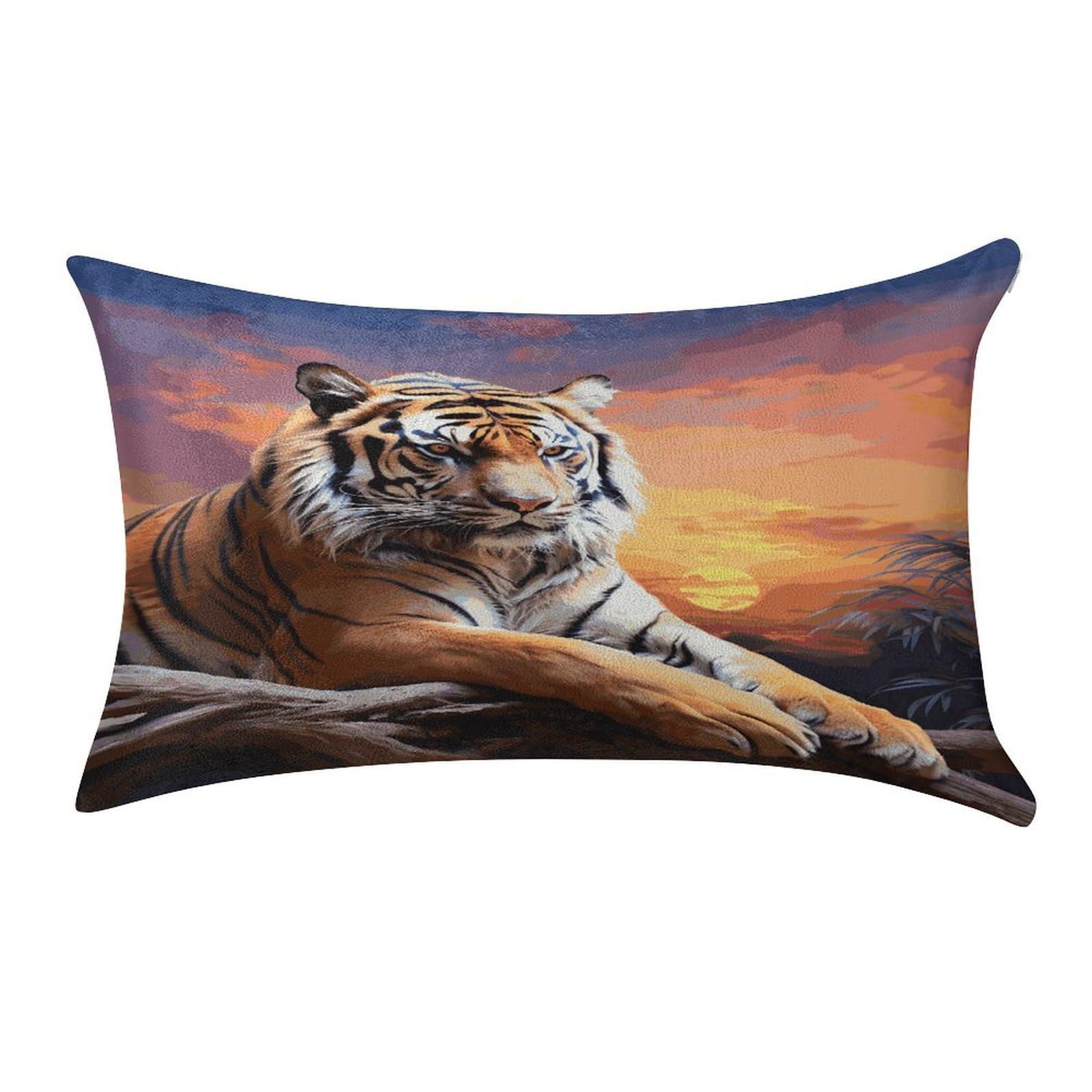 LDGSUPH Tiger Colorful Sunset Velvet Throw Pillow Covers Cozy Pillow Shams Pillowcases Detachable Pillow Cases Soft Cushion Cover with Zipper for Sofa Car Bed Pillow Protectors 12 "×20 "