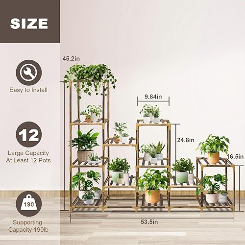 Miniatura 4 de Soporte para plantas para interiores y exteriores, estante para plantas de 12 niveles para múltiples plantas, combo de estante grande de madera
