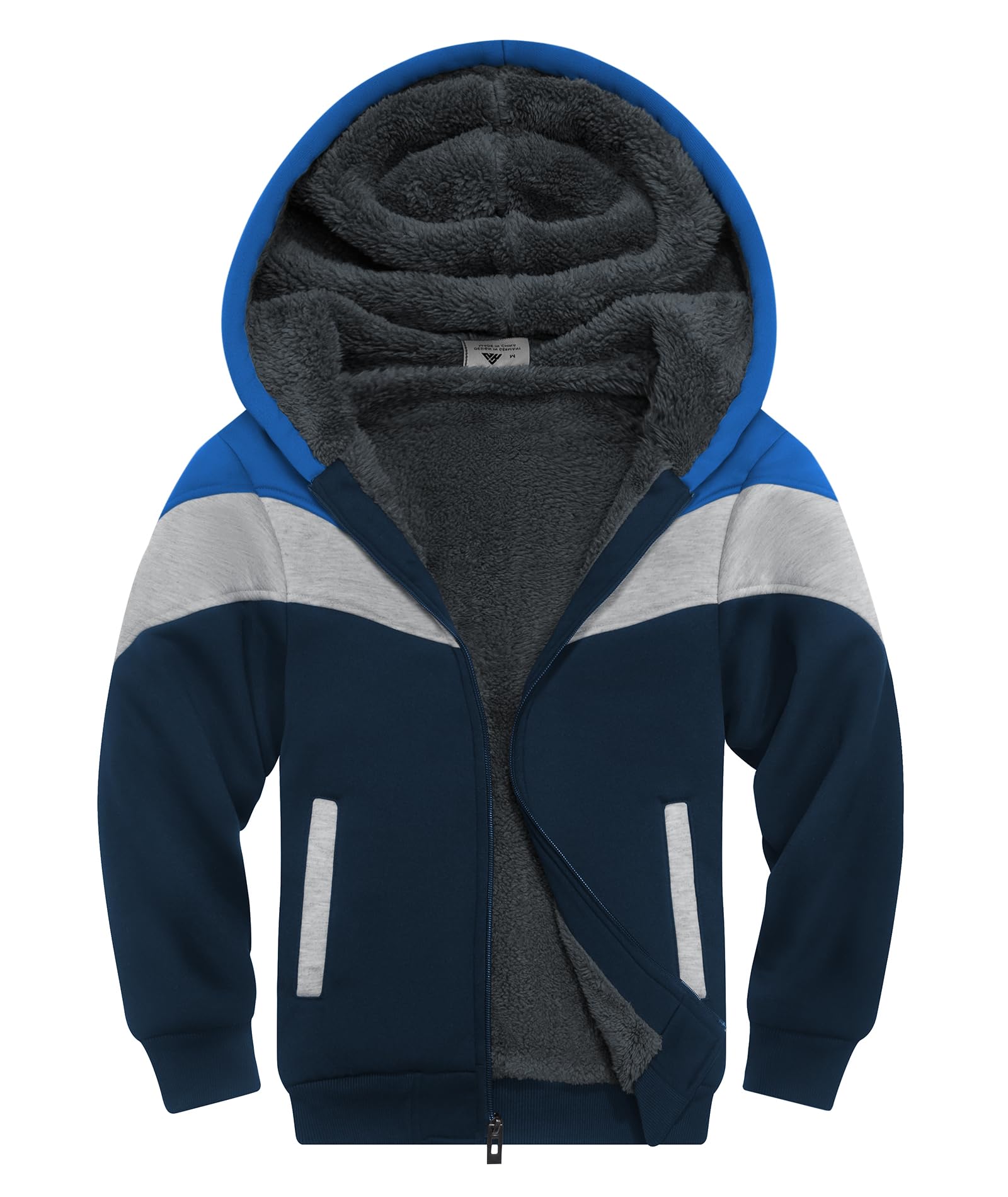 SWISSWELL Boys Fleece Jacket Long Sleeve Sherpa Lined Zip Up Hoodies Soft Warm Sweatshirt Outerwear for Kids 6-15 Years