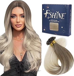 Fshine Remy Hair Extensions U Tip Pre Bonded 20 inch Ash Brown Color 8 Fading to Color 60 Platinum Blonde Balayage Keratin 50g/50s Human Hair Bondings