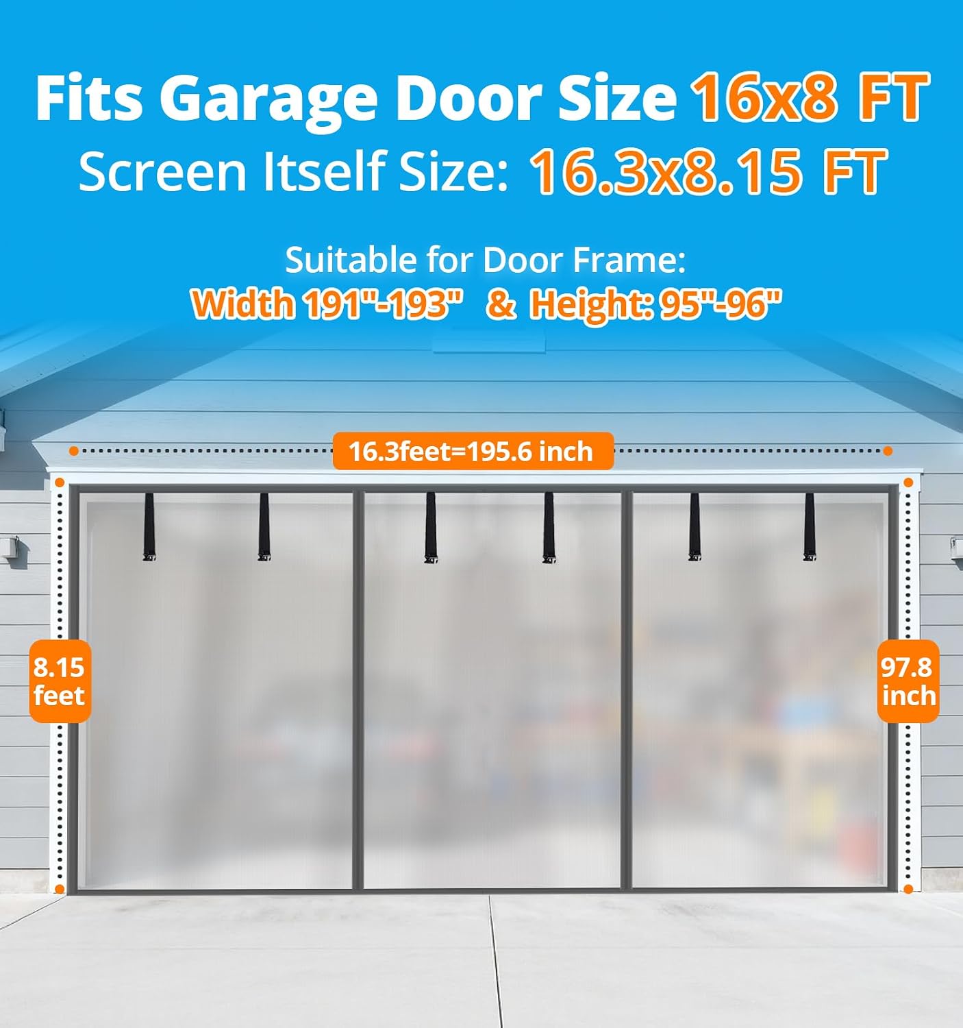 Privacy Garage Door Screen for 2 Car Garage 16x8FT, Blackout Magnetic Screen Door with Retractable Fiberglass Mesh&Heavy Duty Weighted Bottom, Privacy Screen Easy Assembly&Pass for Patio-Sliver Grey thumbnail