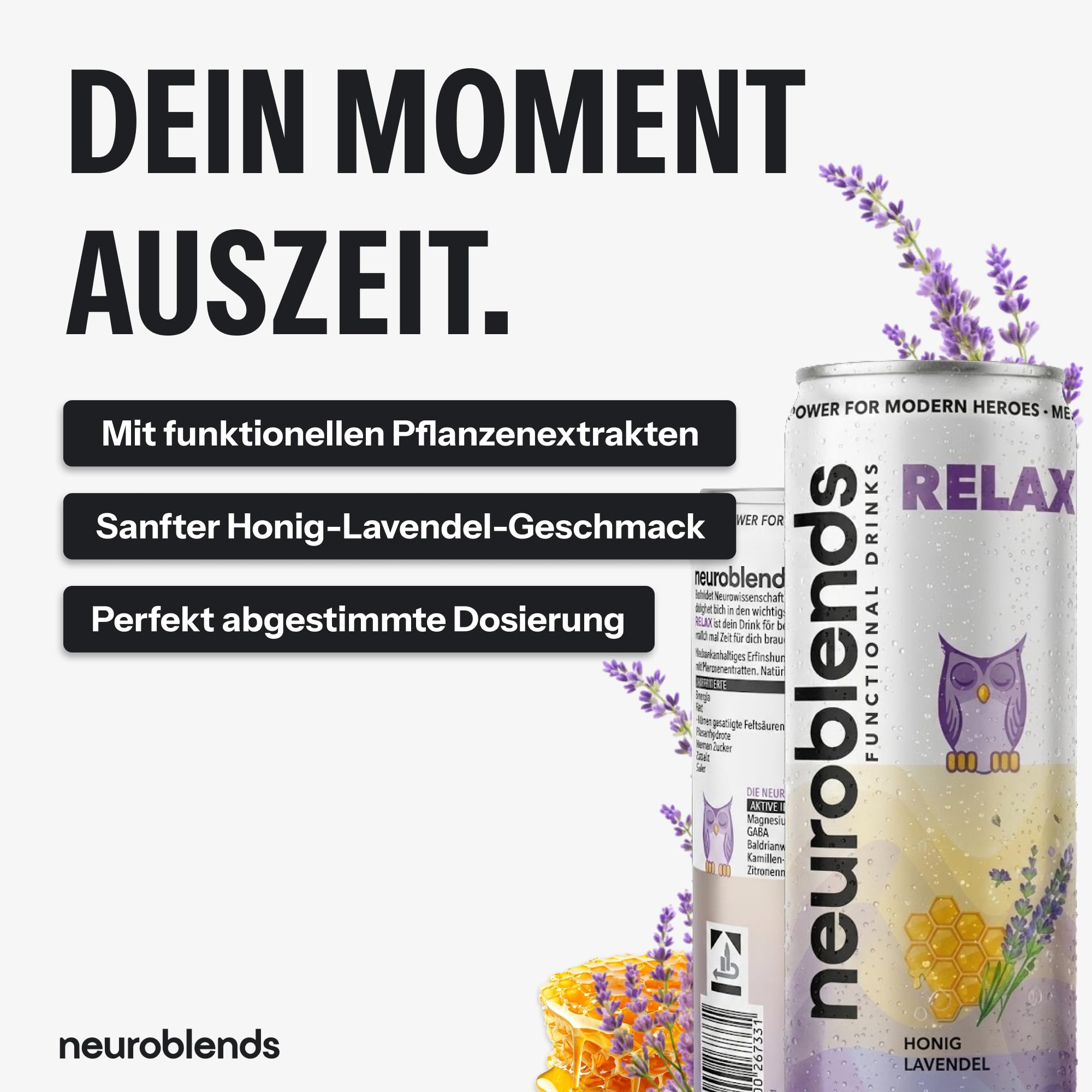 RELAX - Functional Relax Drink Honig-Lavendel I Mit GABA, Baldrianwurzel, Kamille & Magnesium I 0 Zucker & 0 Kalorien I Alkoholfreie Alternative zum Abschalten (24x 330ml)
