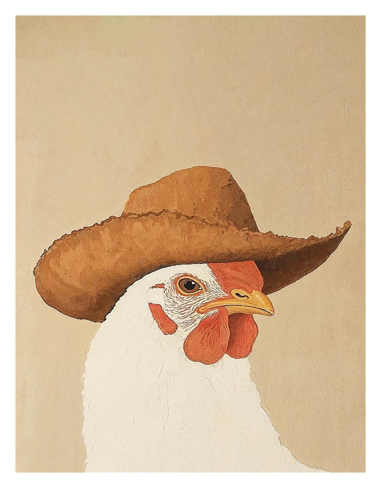 XENITE Wall Art Canvas Prints Brown Cowboy Hat Silly Cowboy Goose,western Nursery Art,neutral Boy Room Animal Art Wall Decoration Frameless Canvas Painting(A,40X50cm)