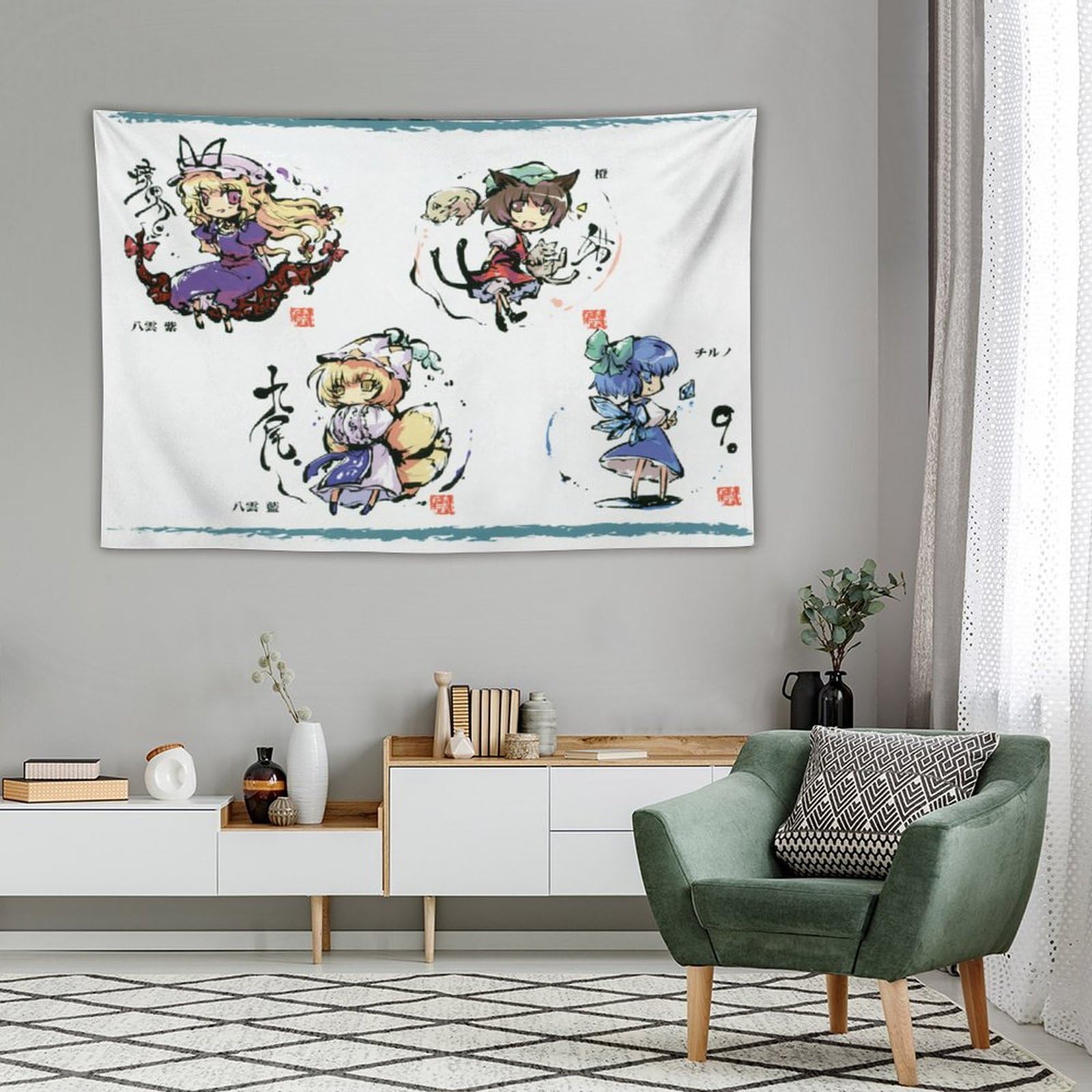 Amazon.co.jp: タペストリー 東方 橙 チルノ 八雲藍 八雲紫 壁掛け 壁 