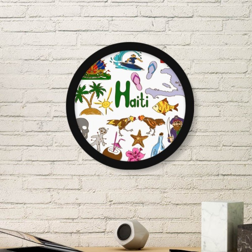Cadre photo Haïti paysage animaux illustration ronde grand format noir