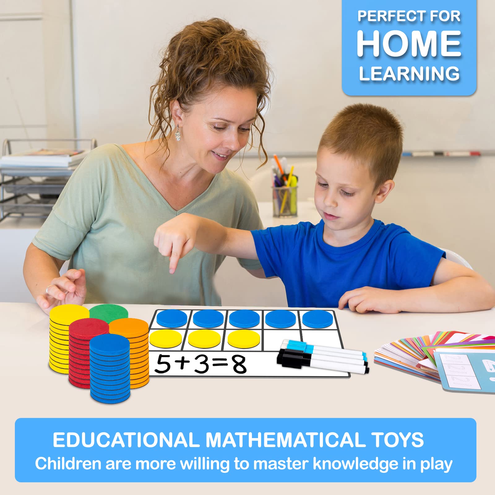 Amazon.com: Magnetic Ten-Frame Set Math Manipulatives 142pcs Kit, 5 Frames  + 55 Magnetic Math Counters + 5 Dice + 72 Math Flash Cards + 4 Markers,  Math Games for Home, Kindergarten Classroom, Teachers Elementary : Toys &  Games