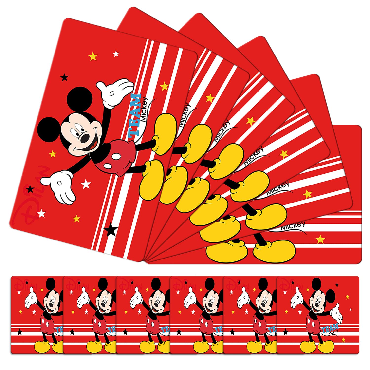 Kuber Industries Multiuses Mickey Mouse Print PVC Table Placemat with 6 Coasters for Kitchen, Dining Table Set of 6 (Red)