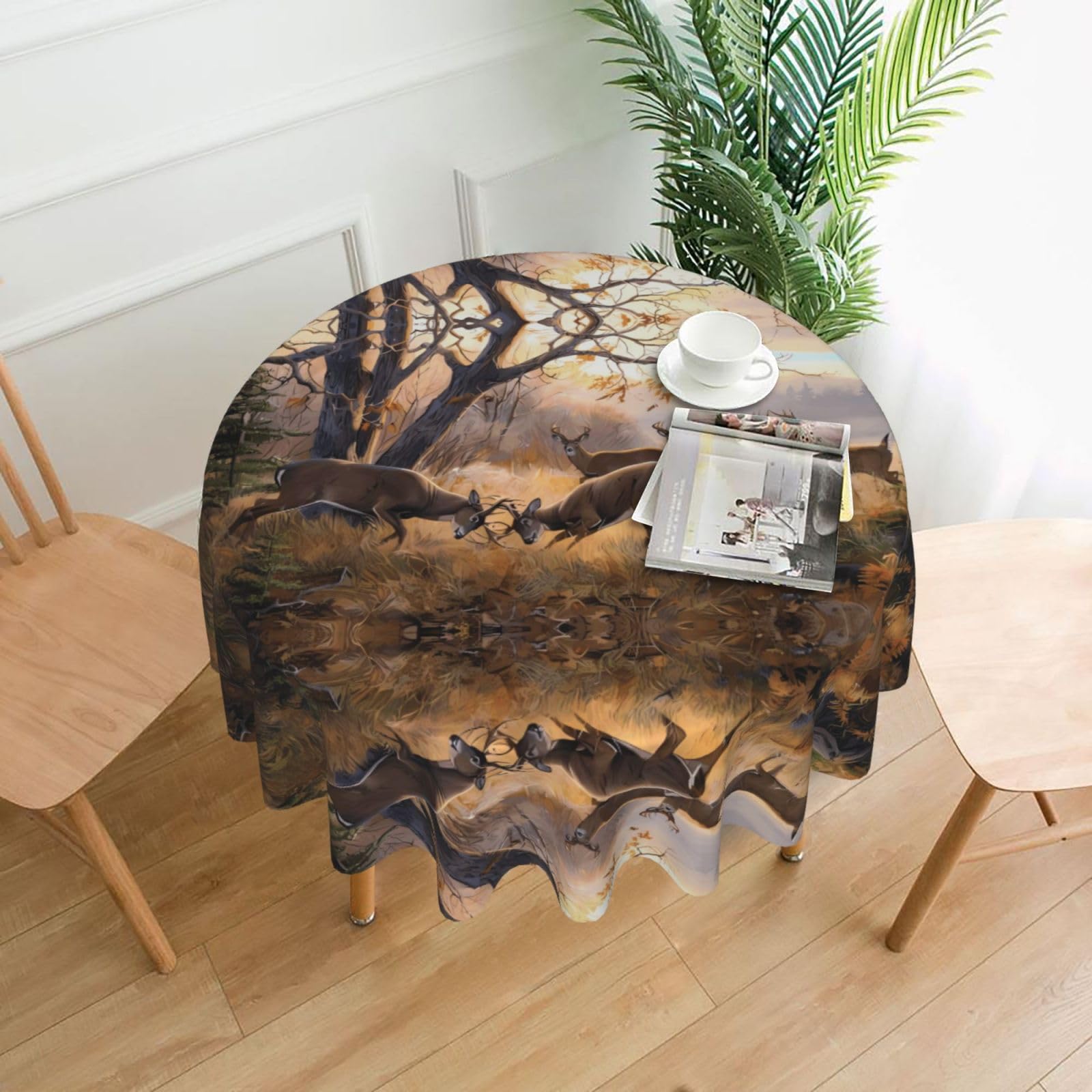 YYHWHJDE Deer Hunting Prints 60in Round Decorative Tablecloth – High-Grade Polyester Throw for Stylish Dining & Event Table Protection