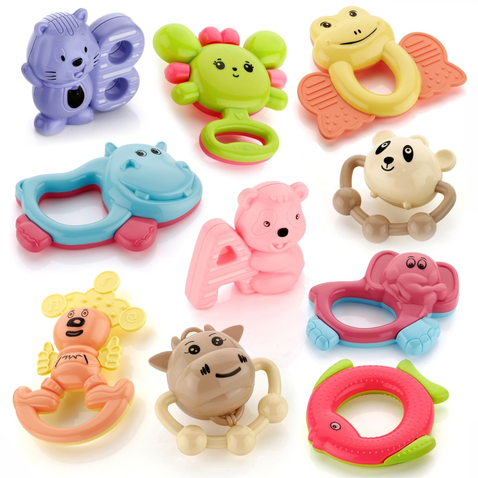 Cable World Bath Toy Infant Colourful Plastic Non Toxic Set of 10 Attractive Big Size Rattles and Teathers, Bath Toy for Kids, New Borns, Baby - Image 2 thumbnail