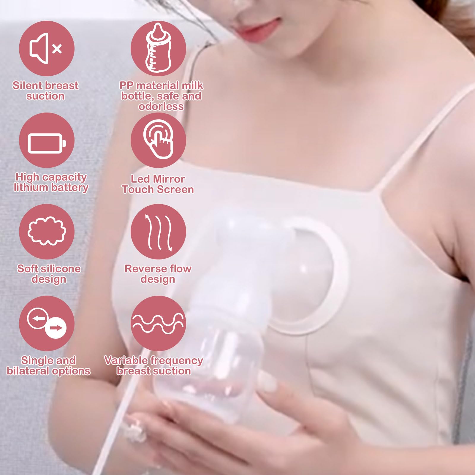 Tiralatte elettrico – Doppio tiralatte portatile con 2 modalità, 9 livelli, doppia ricaricabile, pompa per latte materno doppio massaggio con touch screen LED senza BPA