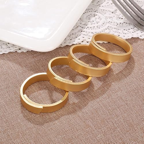 Miniatura 5 de FAIRGOOD - Juego de 6 servilleteros de oro mate, diseño minimalista moderno de lujo, juego de 6 servilleteros de lino y metal, elegantes anillos
