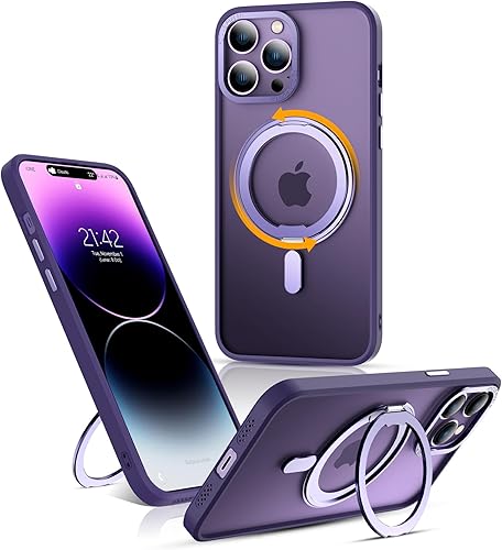 Funda para iPhone 13 y iPhone 14 de grado militar con soporte de anillo magnético giratorio de 360 y soporte trasero translúcido para iPhone 13 y 14
