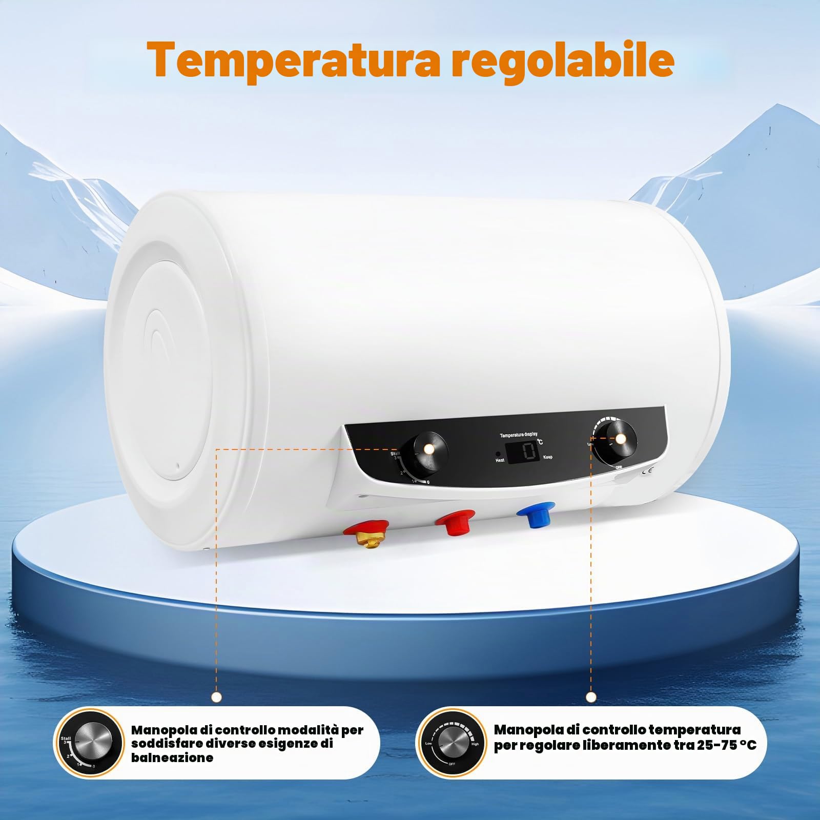 Scaldabagno elettrico, scaldabagno istantaneo da 50 l, caldaia, scaldabagno, scaldabagno orizzontale con unità doccia e tubo, 220 V, 2 kW.