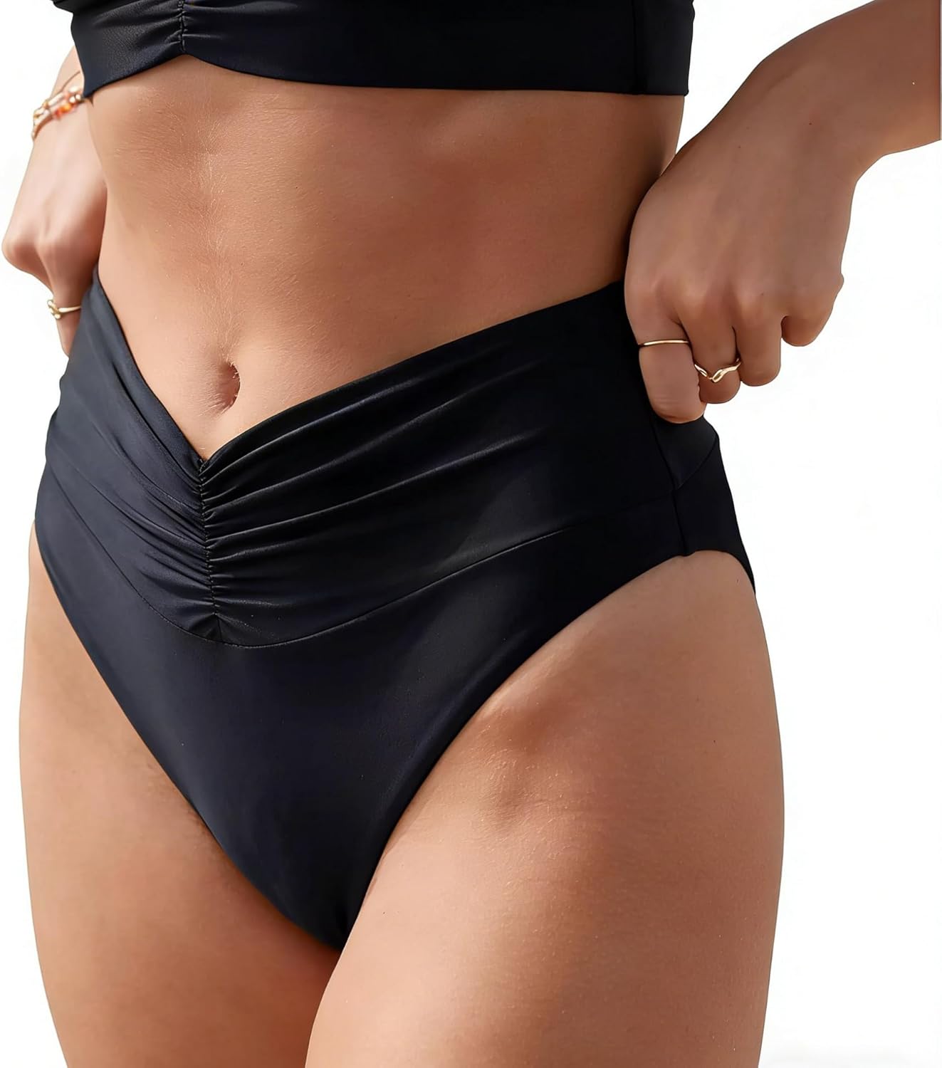 Mid Rise String Bathing Suit Tie Side Hipster Ruched Swimwear bikini Bottoms