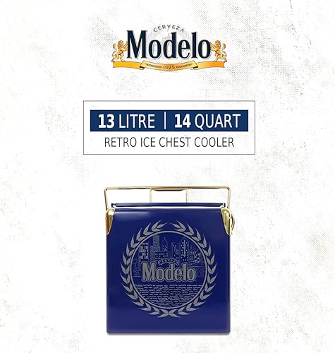 Miniatura 2 de Modelo - Hielera retro con abrebotellas, 13 litros (14 cuartos de galón), capacidad para 18 latas, azul y dorado, cubo de hielo de estilo vintage