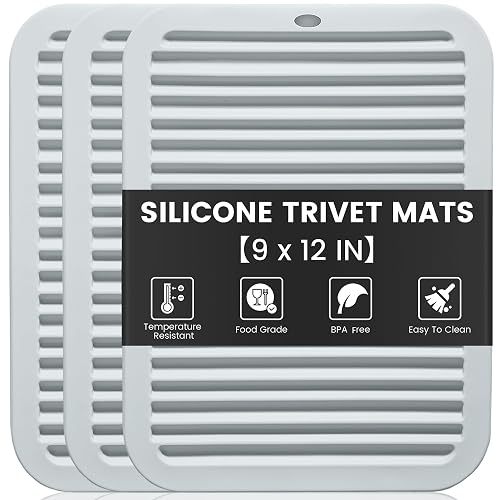 TOPULORS 3 PCS Silicone Trivets for Pots and Pans 9x12 Gray