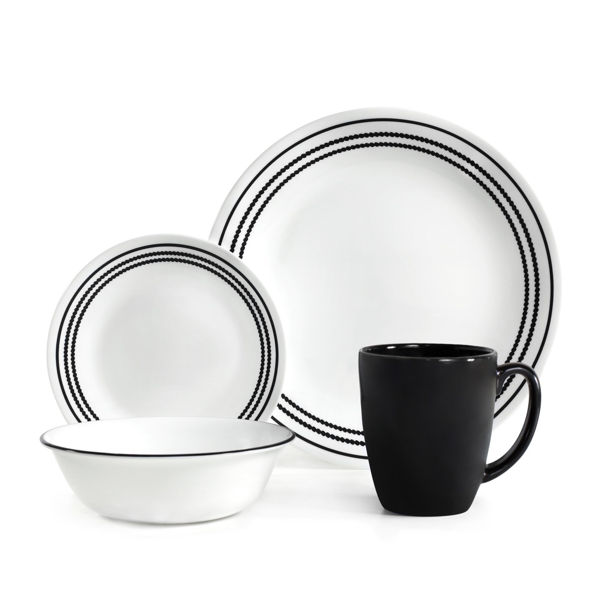 Corelle Onyx Black Chip & Break Resistant 16pc Dinner Set, Service for 4, 16-Piece