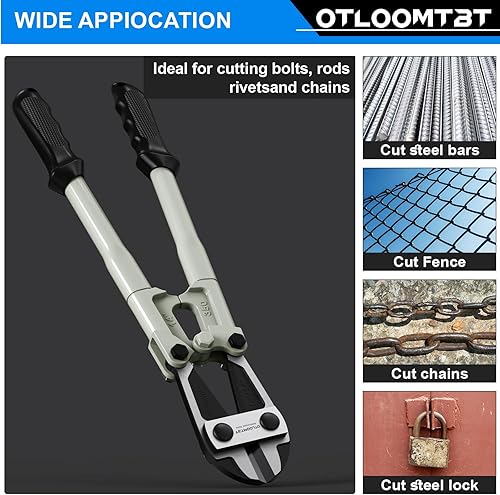 Miniatura 7 de OTLOOMTBT Cortador de pernos de 14 pulgadas, acero al cromo vanadio, cortadores de alambre resistentes, con cortador de metal ergonómico de agarre