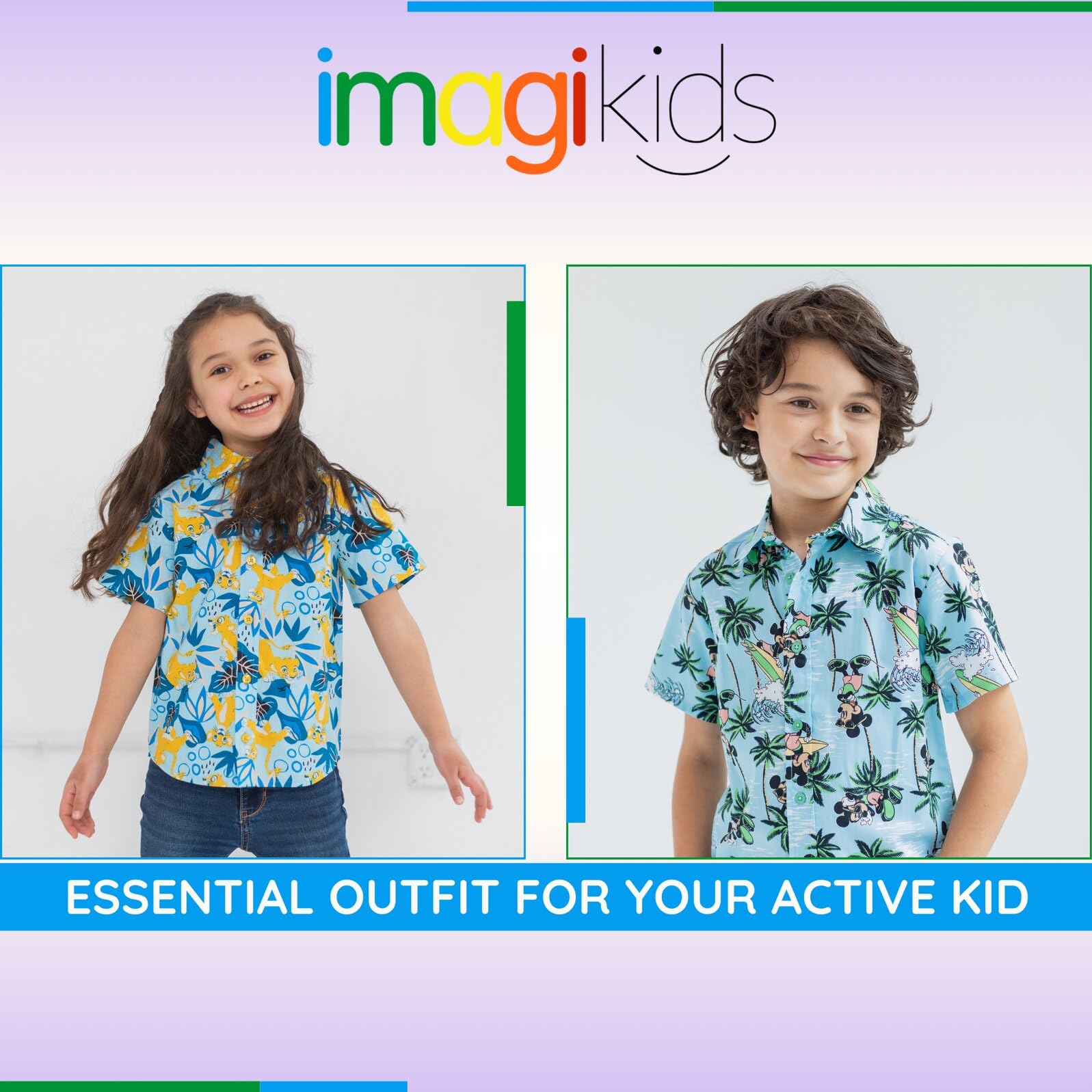 Disney Chemise hawaïenne avec boutons du Roi Lion Mickey Mouse Lilo et point