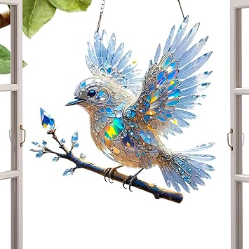 60g Crystal Bluebird Ornament   Bird Decor, Window Pendant | Acrylic Light Catcher, Decorative Hanging Sculpture for Outdoor Garden Yard Display and Living Room Holiday Scene Decoration
