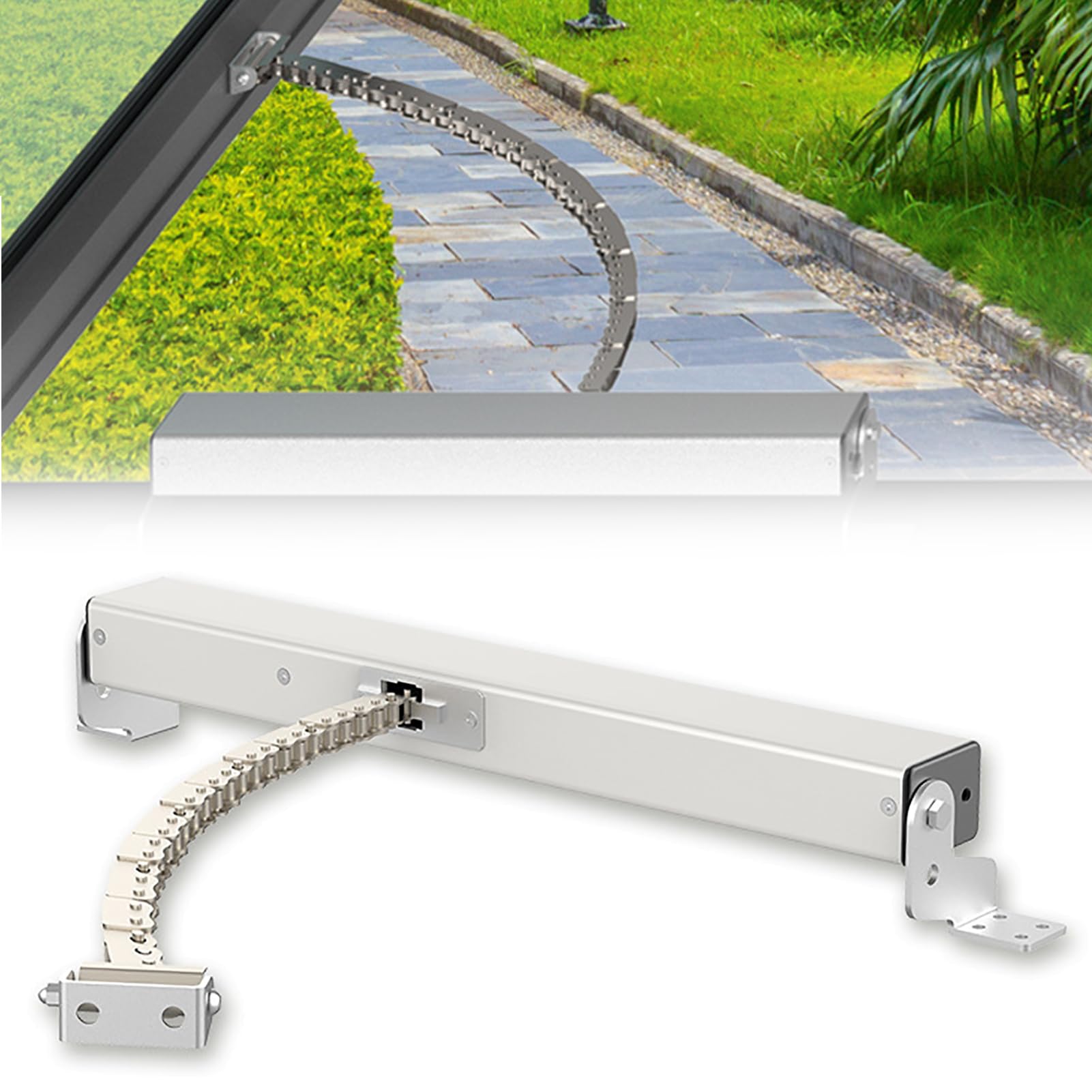 Abreventanas eléctrico con mando a distancia, actuador de cadena para ventilación automática, 24 V CC, 600 mm de recorrido para ventanas planas, deslizantes, tragaluz