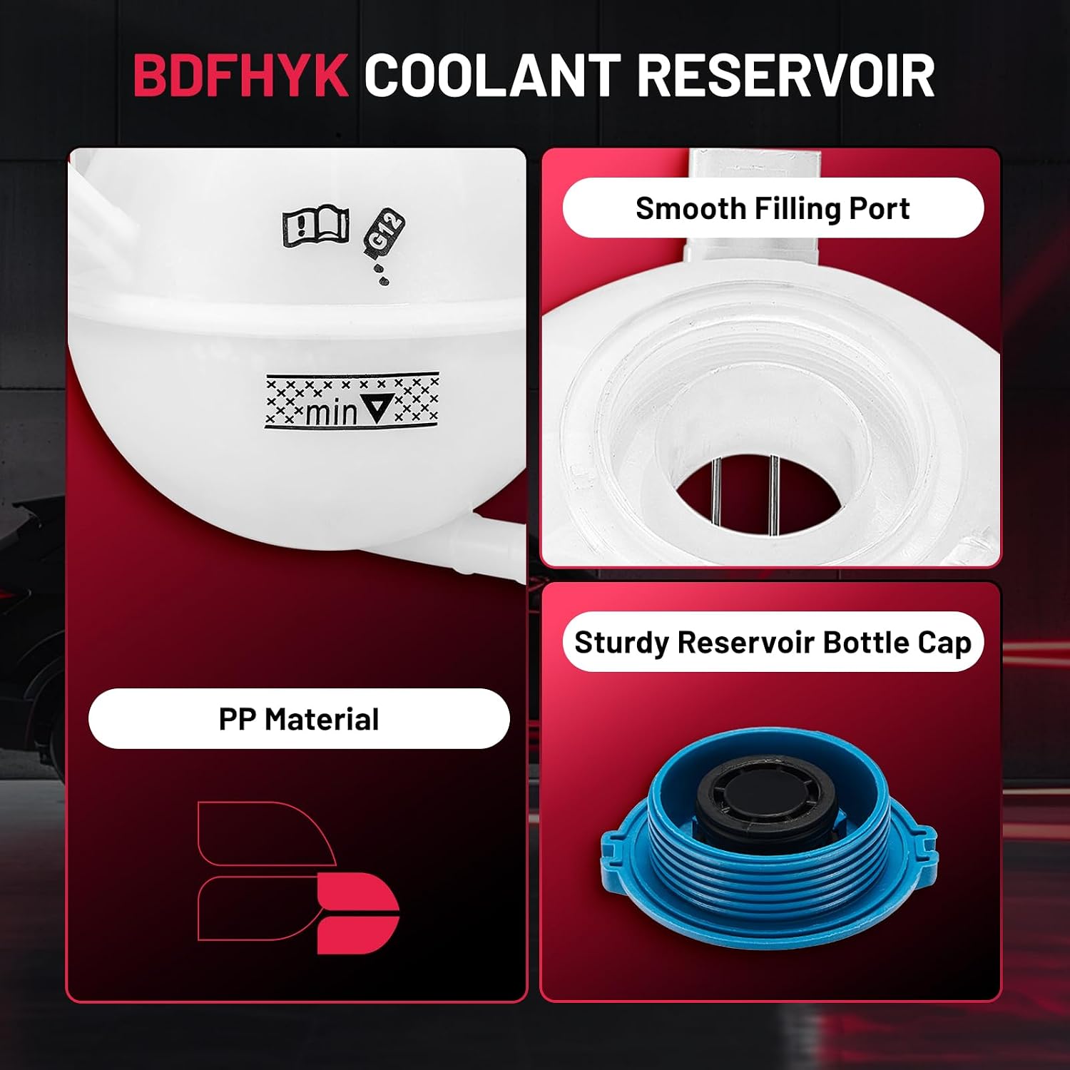 BDFHYK Engine Coolant Expansion Reservoir Overflow Tank Compatible with Audi A3 Q3 TT RS TTS Quattro Volkswagen VW Beetle Eos Golf R GTI Jetta Passat CC Rabbit Tiguan Replace 603-253 1K0121407A