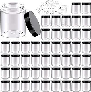48 Pack 8 OZ Plastic Jars Round Clear Cosmetic Container Jars with Lids, Eternal Moment Plastic Slime Jars for Lotion, Cream, Ointments, Makeup, Eye shadow, Rhinestone, Samples, Pot, Travel Storage